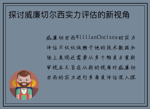 探讨威廉切尔西实力评估的新视角
